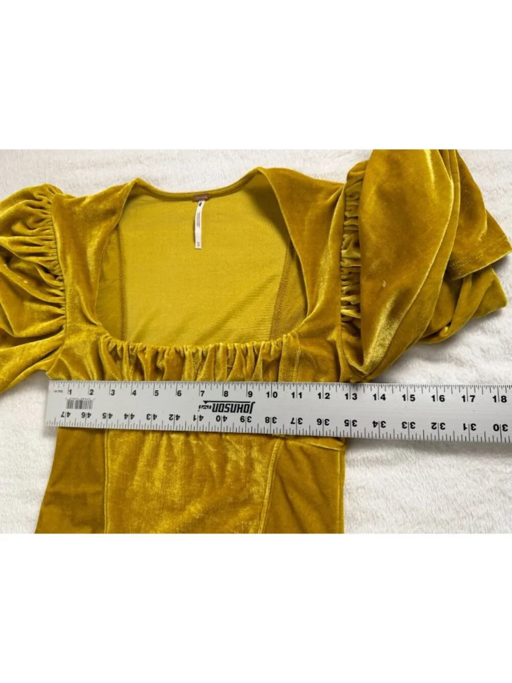 Free People Womens Hold Me Puff Sleeve Velvet Top XS Square Neck Ruched Mustard